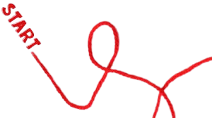 En rød linje med ordet START i den ene ende slynger sig hen over en hvid baggrund og antyder en snoet eller kompliceret vej - lidt ligesom at finde gode råd, når man skal skrive et essay.